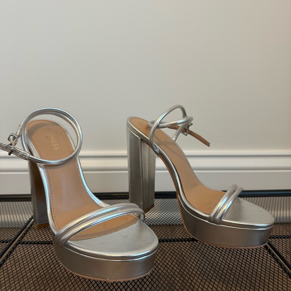 Express Silver Platform Heels